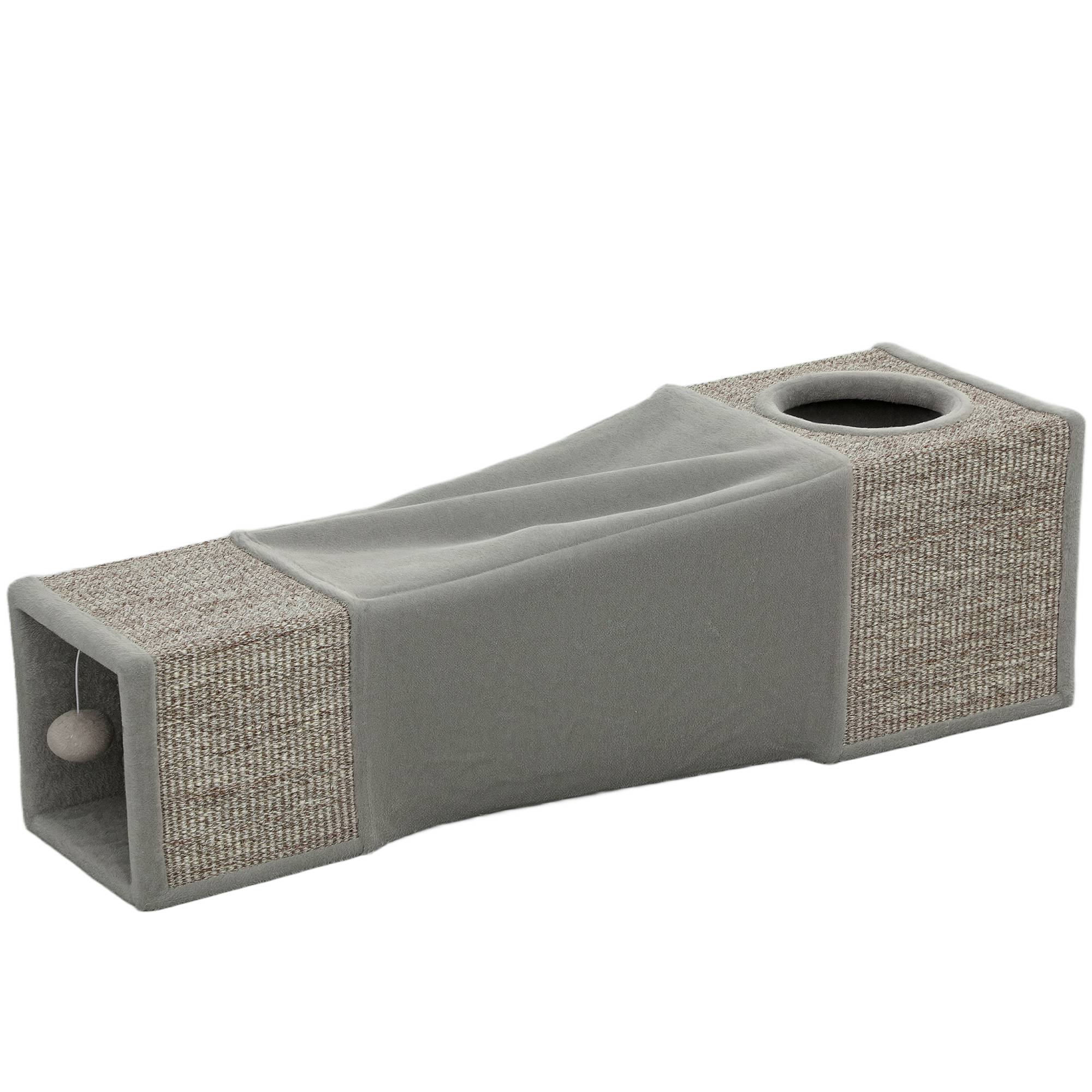Tunnel pour chat intérieur jouets pour chats avec balle suspendue entrées multiples en sisal 98 x 30 x 30 cm gris - Image 2