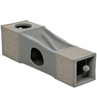 Tunnel pour chat intérieur jouets pour chats avec balle suspendue entrées multiples en sisal 98 x 30 x 30 cm gris