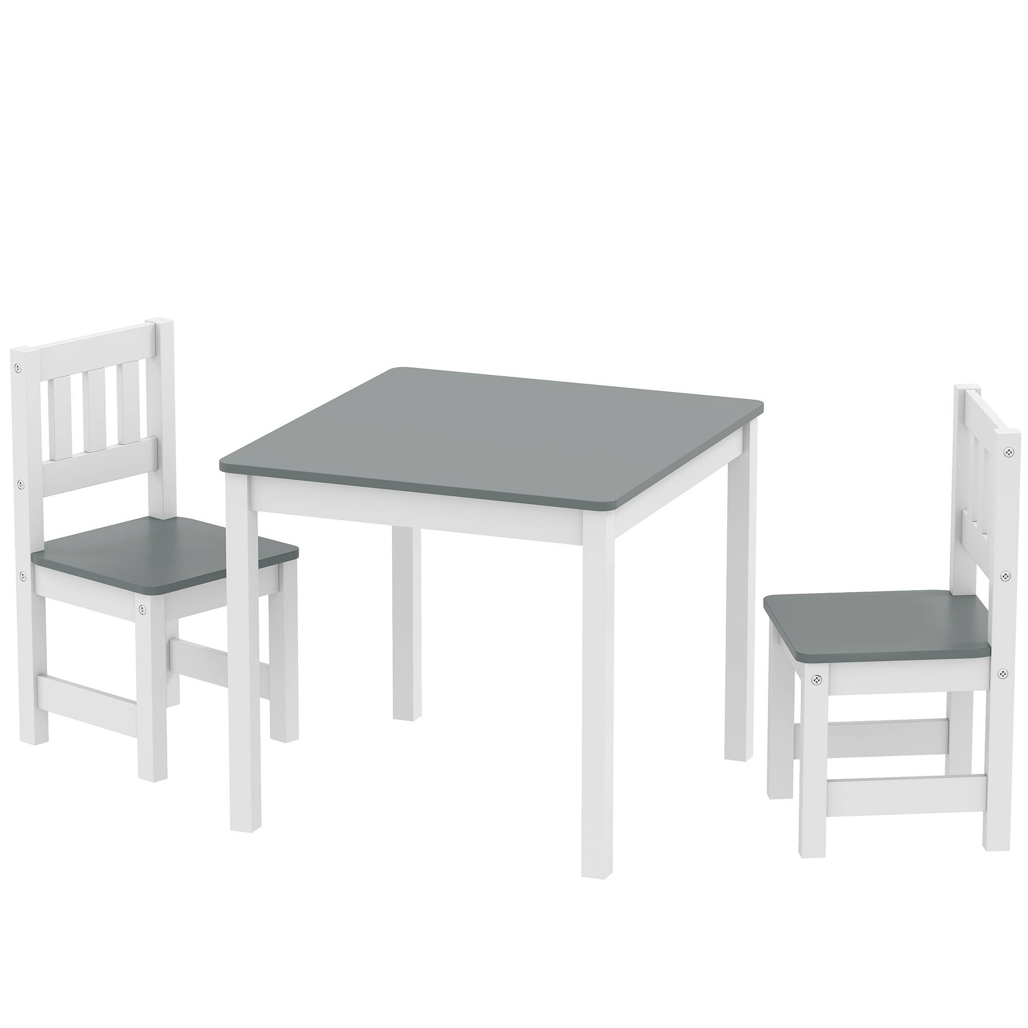 Ensemble table et chaises enfant 3-8 ans 3 pièces bois bords arrondis, gris et blanc - Image 2