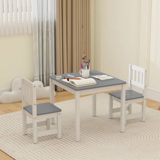 Ensemble table et chaises enfant 3-8 ans 3 pièces bois bords arrondis, gris et blanc - Image 4