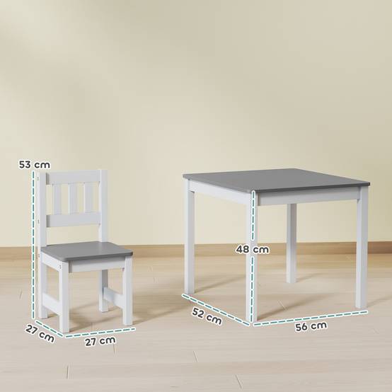 Ensemble table et chaises enfant 3-8 ans 3 pièces bois bords arrondis, gris et blanc - Image 5