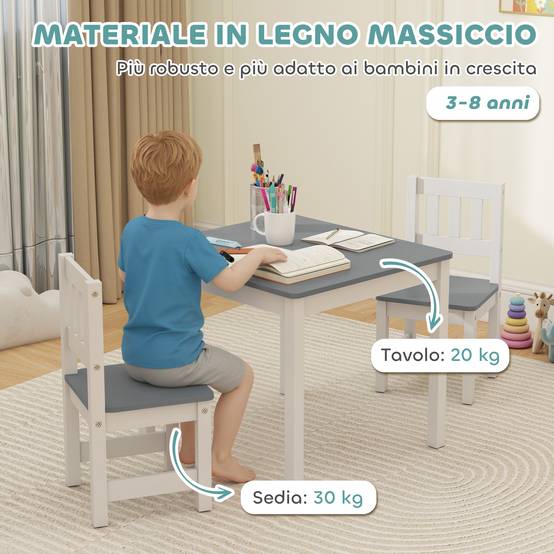 Ensemble table et chaises enfant 3-8 ans 3 pièces bois bords arrondis, gris et blanc - Image 8