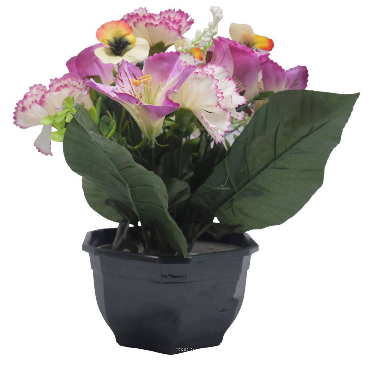 Vasque de Dahlia, Chrysantheme, bouton de rose, Pensée et mini fleurs Mauve violet artificiels - couleur: Mauve violet - Image 1