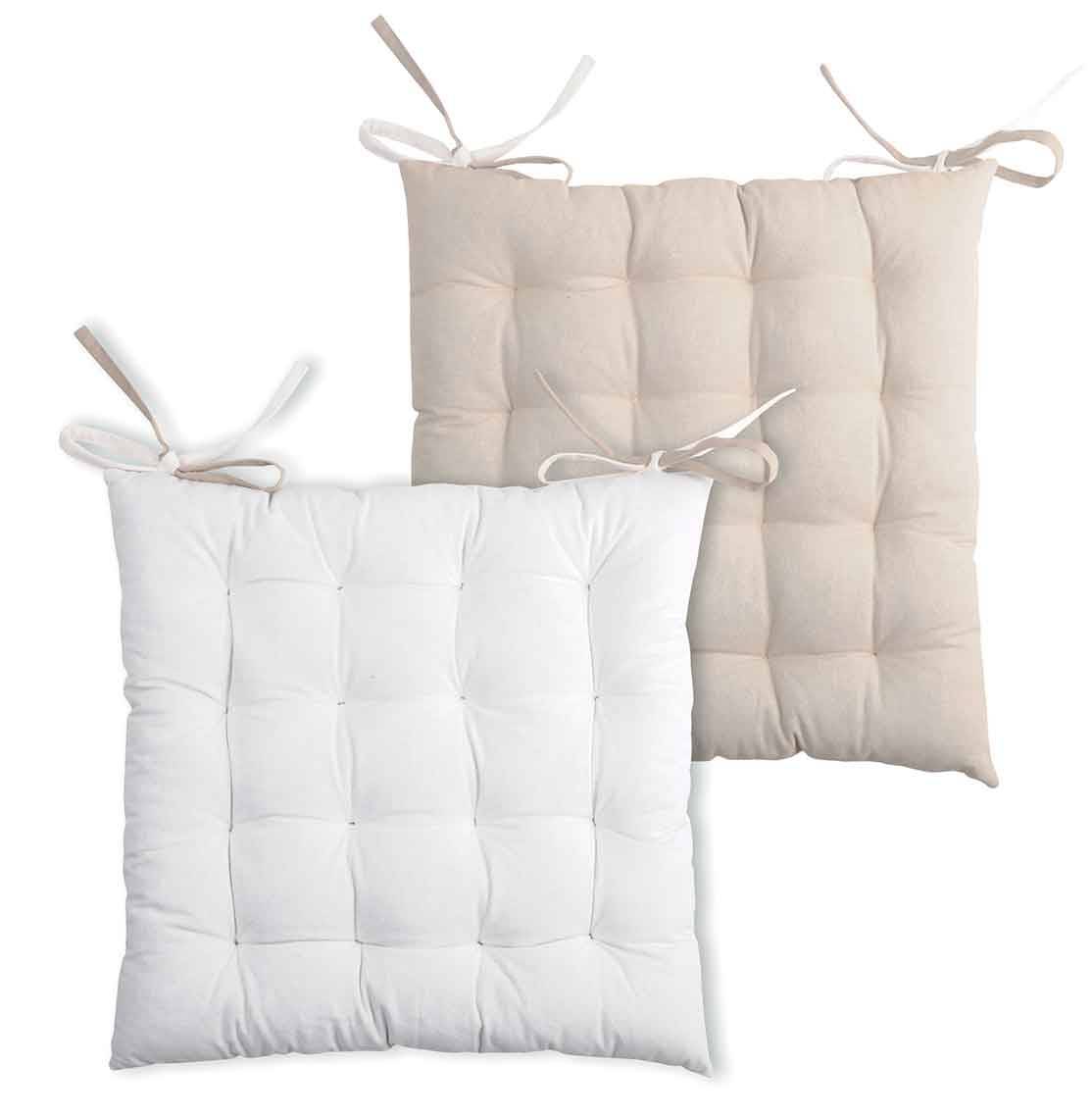 Lovely Casa - Galette de chaise bicolore - LOVELY CASA - Coton - Ecru - Image 2