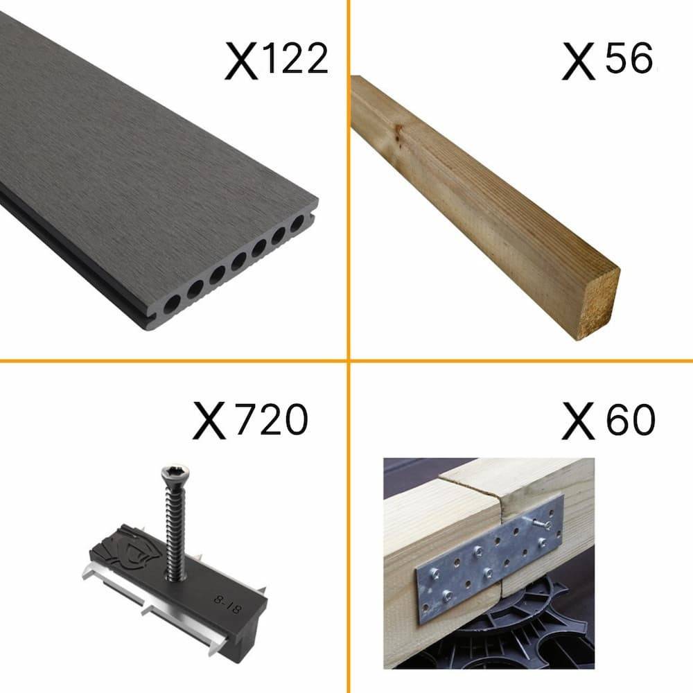 Kit Terrasse ATLANTA 40m² - 122 Lames de Terrasse (220 x 14.5 x 2.25 cm) - Platinium - Garantie 15 ans - Fixation par Clips - Imagen 2
