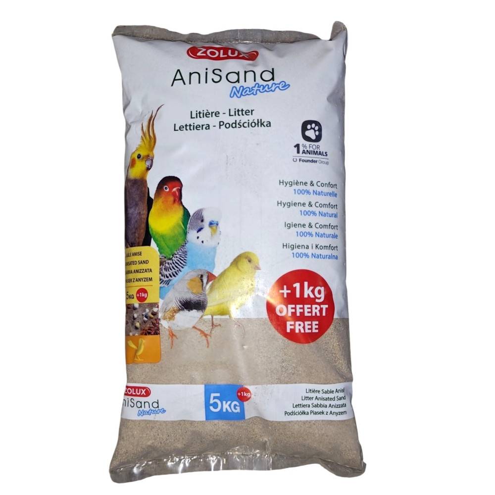 Zolux - Sable Anisand nature Litière 5 kg + 1 kg gratuit pour oiseaux - Image 1