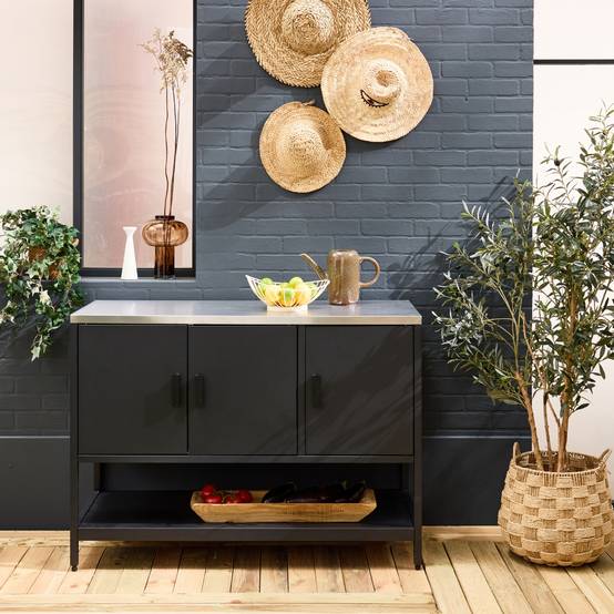 Cuisine d'extérieure en acier noir 3 portes.1 étagère L120cm | sweeek - Image 1