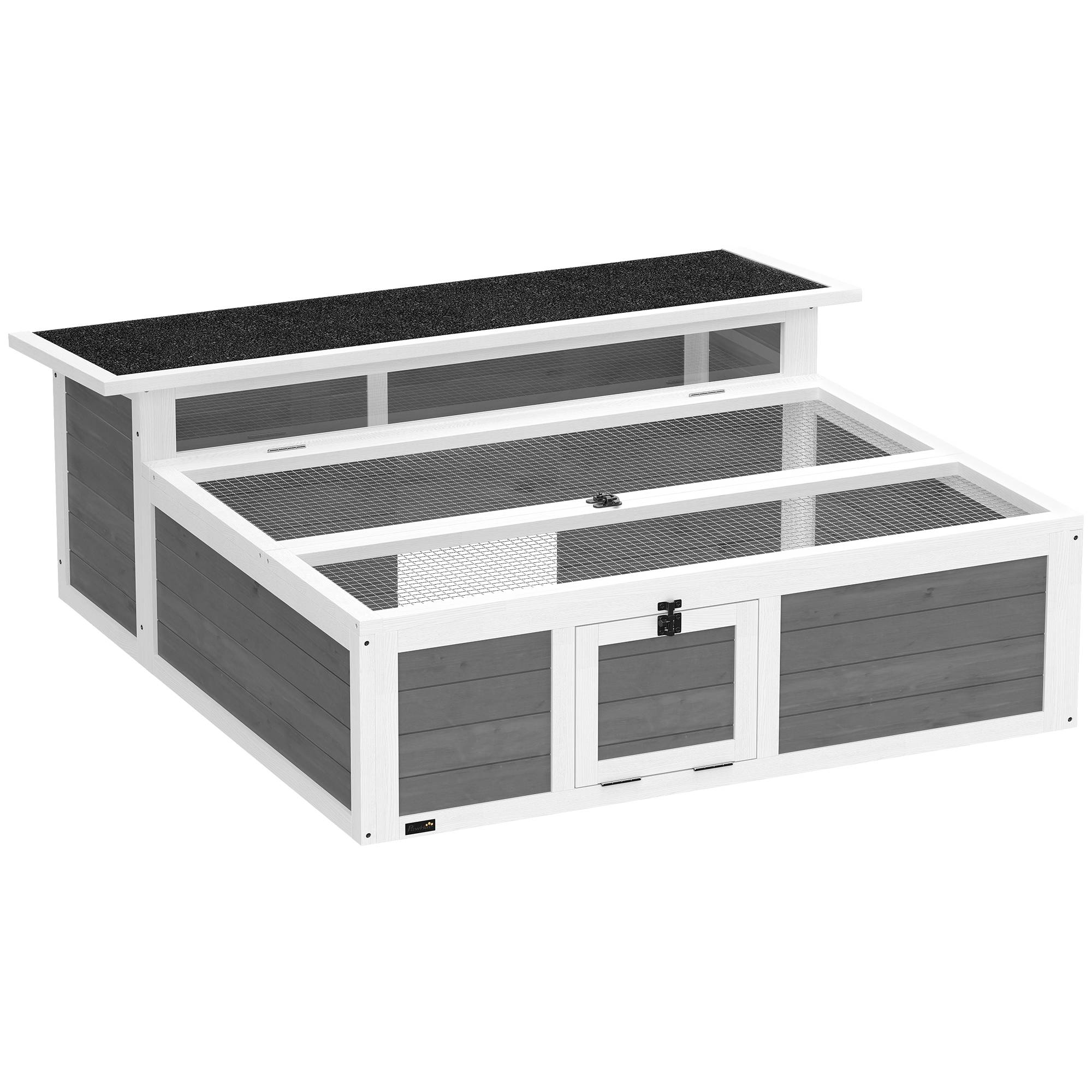 Habitat tortue terrestre 113×106,5×44,5cm gris foncé, 2 zones, double toit ouvrant bitumé et grillagé, fenêtre - Image 1