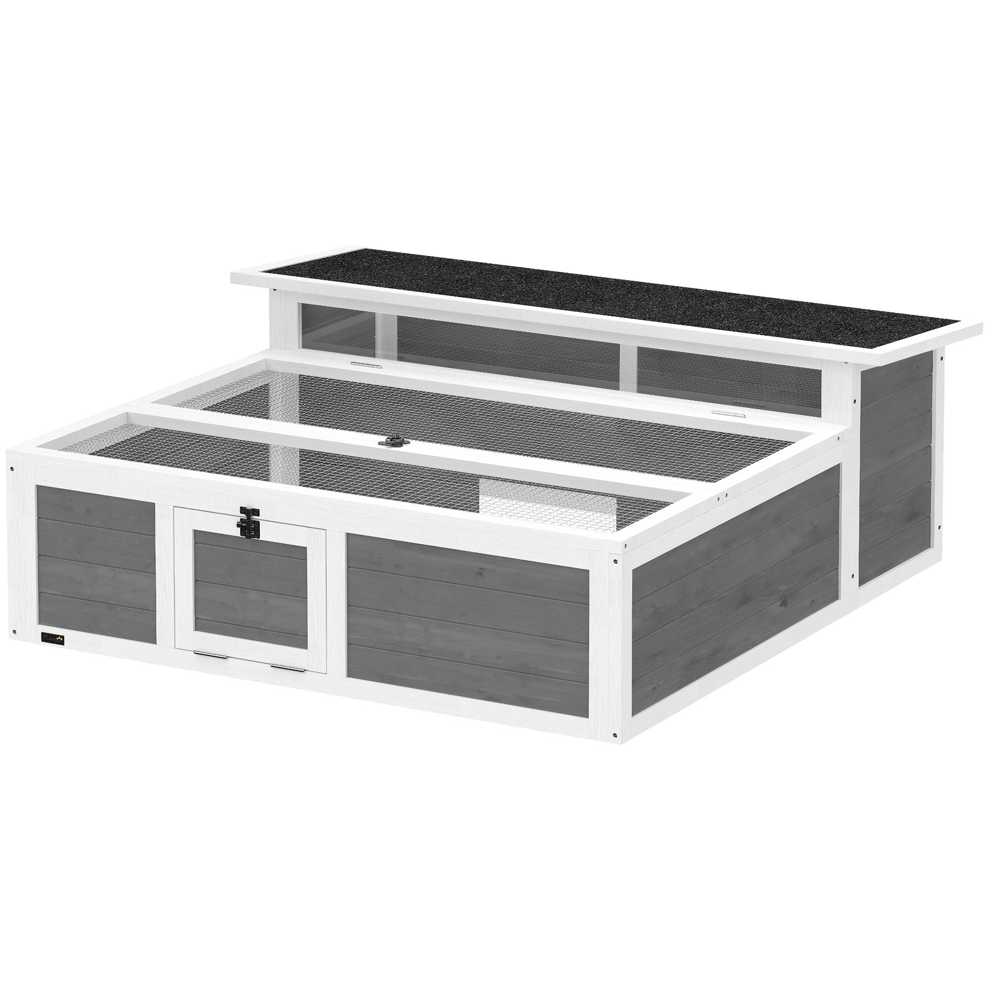 Habitat tortue terrestre 113×106,5×44,5cm gris foncé, 2 zones, double toit ouvrant bitumé et grillagé, fenêtre - Image 2