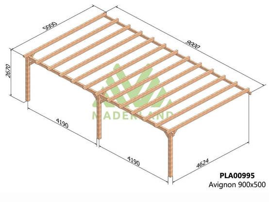 Resol - Pergola adossée en lamellé-collée Avignon 900 x 500 cm + 3 supports poteaux - Mardeland - Image 2