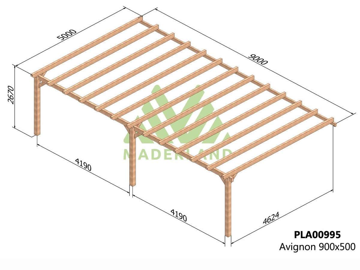 Resol - Pergola adossée en lamellé-collée Avignon 900 x 500 cm + 3 supports poteaux - Mardeland - Image 2