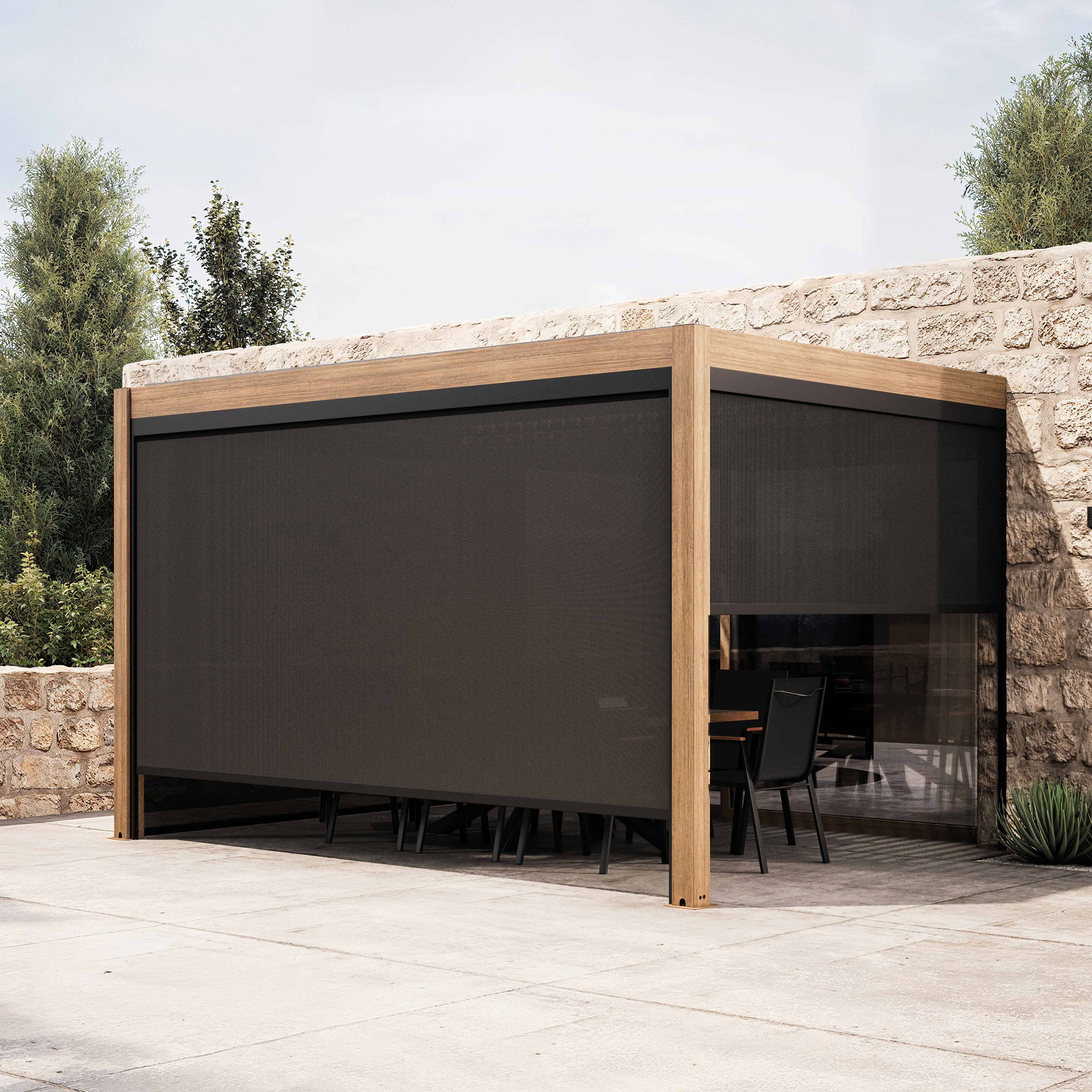 Oviala - Pergola bioclimatique adossée et motorisée éclairée 3x4m et 3 stores Thebes - Oviala - Image 1
