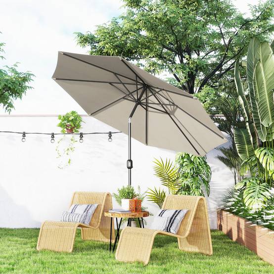 Parasol de jardin extérieur Parasol droit inclinable Ø 3 m - Polyester 180g/m² Gris clair fr152 - Image 3