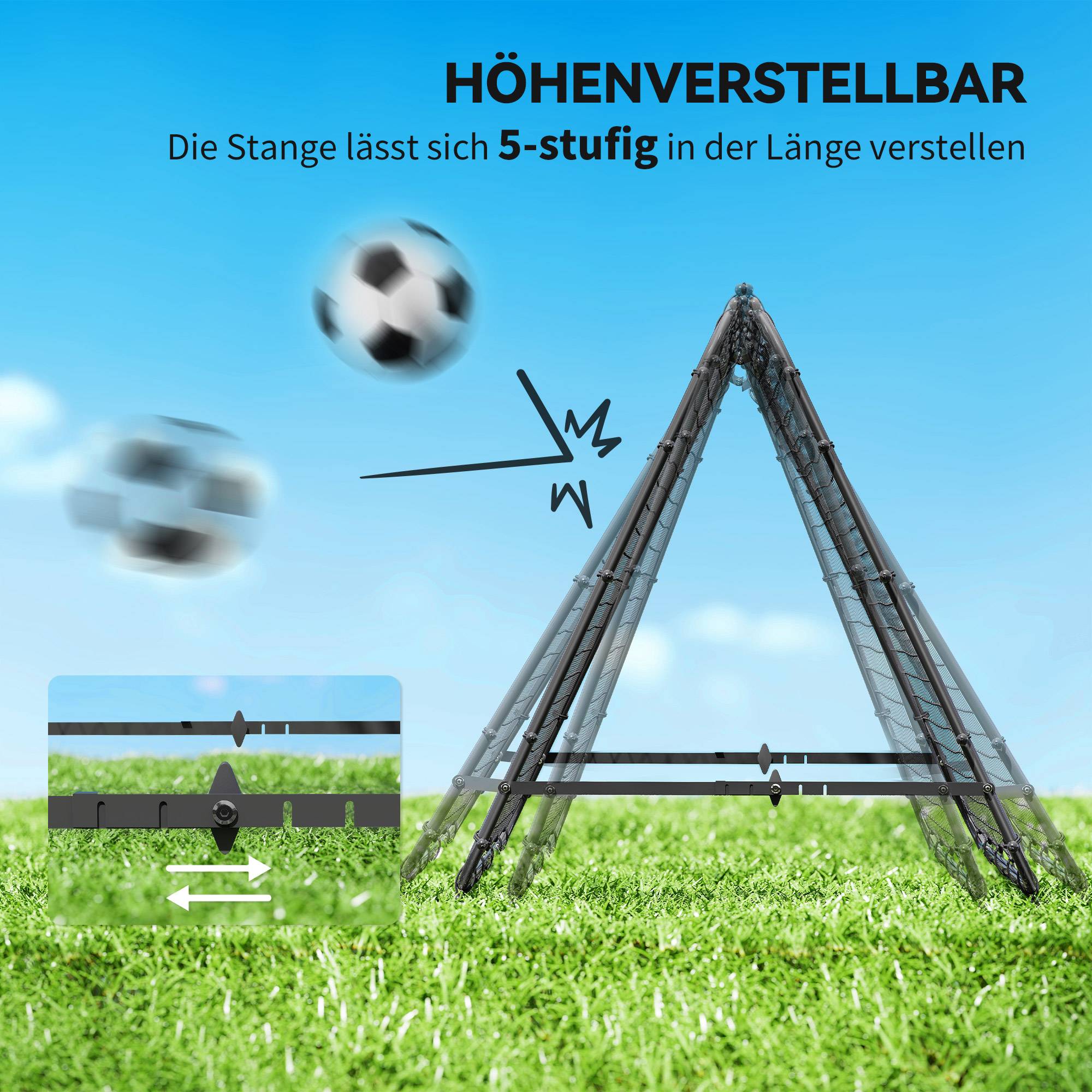 But de football réglable et pliable, structure métallique, 100 x 68-95 cm, noir - Image 6
