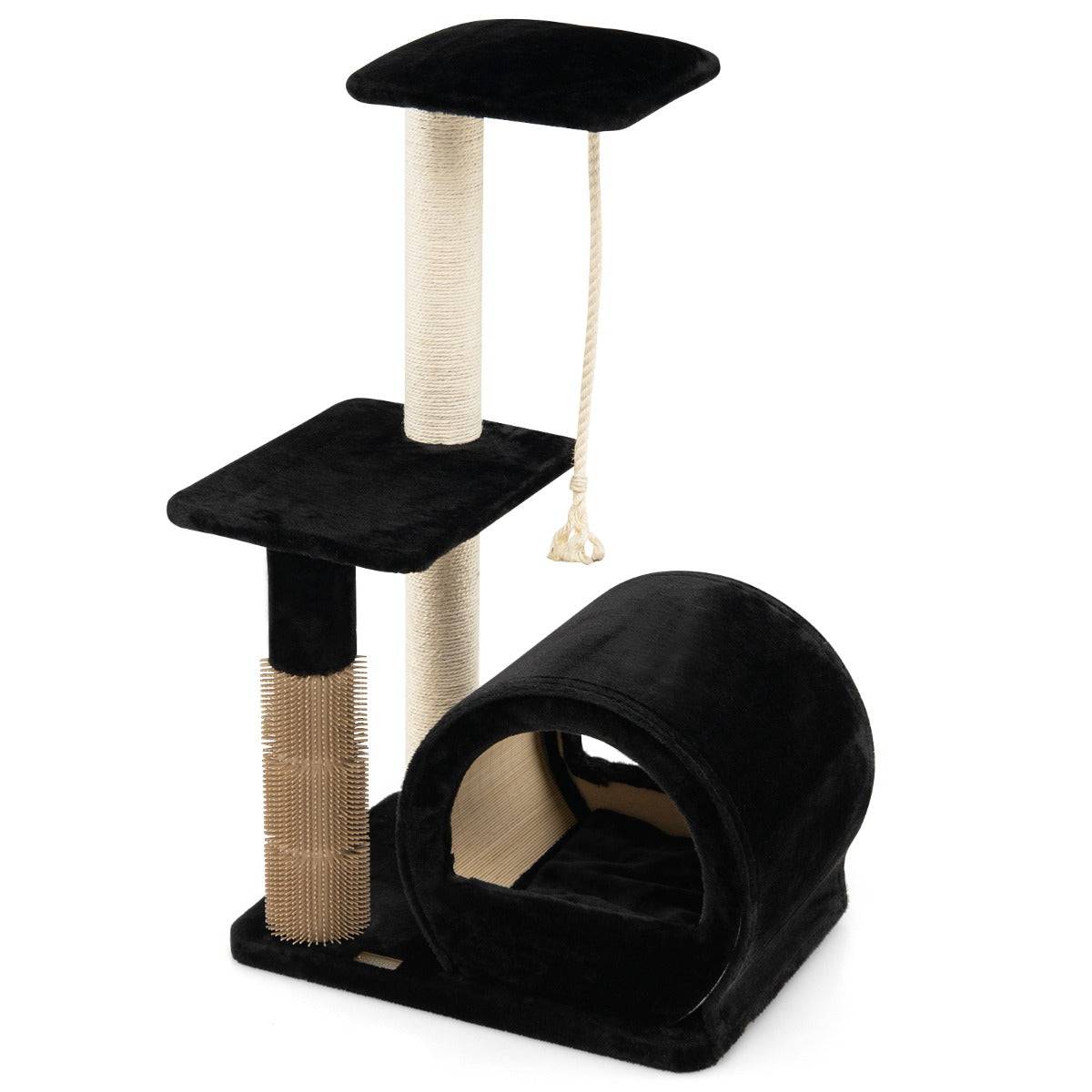 Helloshop26 - 92cm arbre à chat 3 niveaux avec poteaux en sisal et poteau eva tour à chat en peluche avec condo et corde suspendue noir - Imagen 1