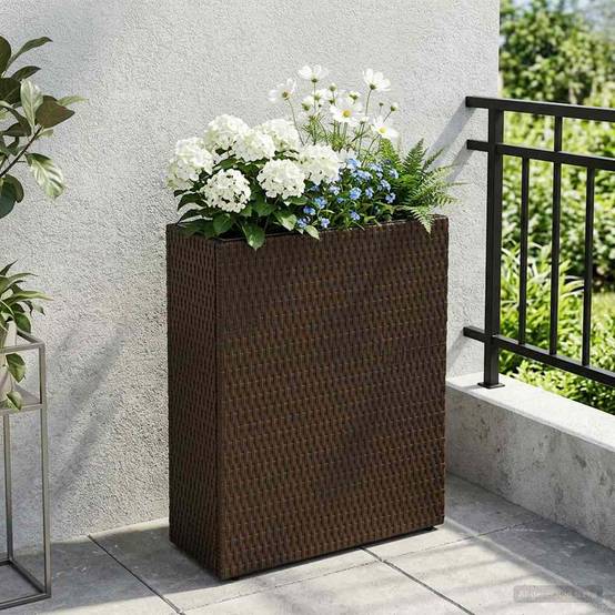 ComfortXL - Grand Cache-Pot Rectangulaire Résine Tressée Extérieur Mise Valeur Plantes 55x22x70cm Marron - ComfortXL Outdoor Living - Image 1