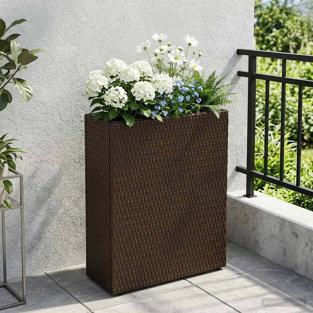 ComfortXL - Grand Cache-Pot Rectangulaire Résine Tressée Extérieur Mise Valeur Plantes 55x22x70cm Marron - ComfortXL Outdoor Living - Image 1