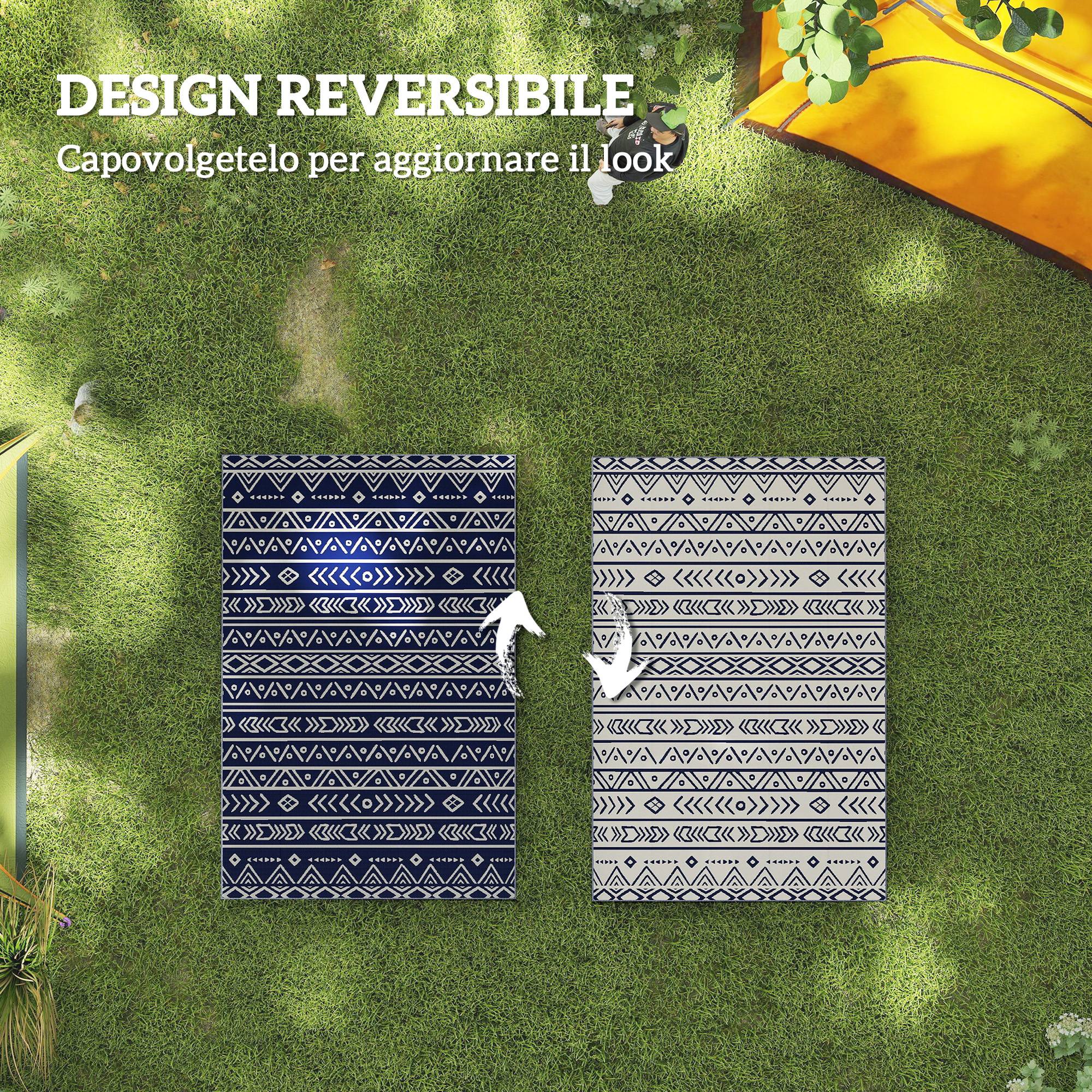 Tapis extérieur réversible Polypropylène Pique-nique plage Motif géométrique 182x274cm Bleu - ComfortXL Outdoor Living - Image 9