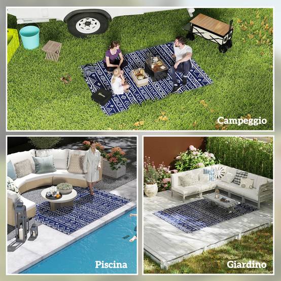 Tapis extérieur réversible Polypropylène Pique-nique plage Motif géométrique 182x274cm Bleu - ComfortXL Outdoor Living - Image 7