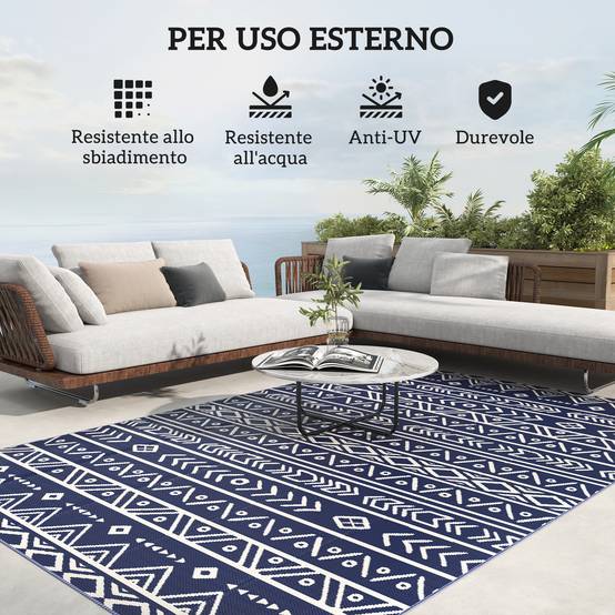 Tapis extérieur réversible Polypropylène Pique-nique plage Motif géométrique 182x274cm Bleu - ComfortXL Outdoor Living - Image 8