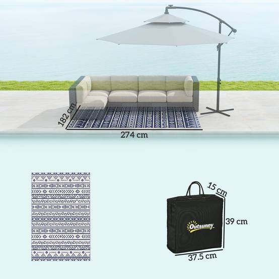 Tapis extérieur réversible Polypropylène Pique-nique plage Motif géométrique 182x274cm Bleu - ComfortXL Outdoor Living - Image 5