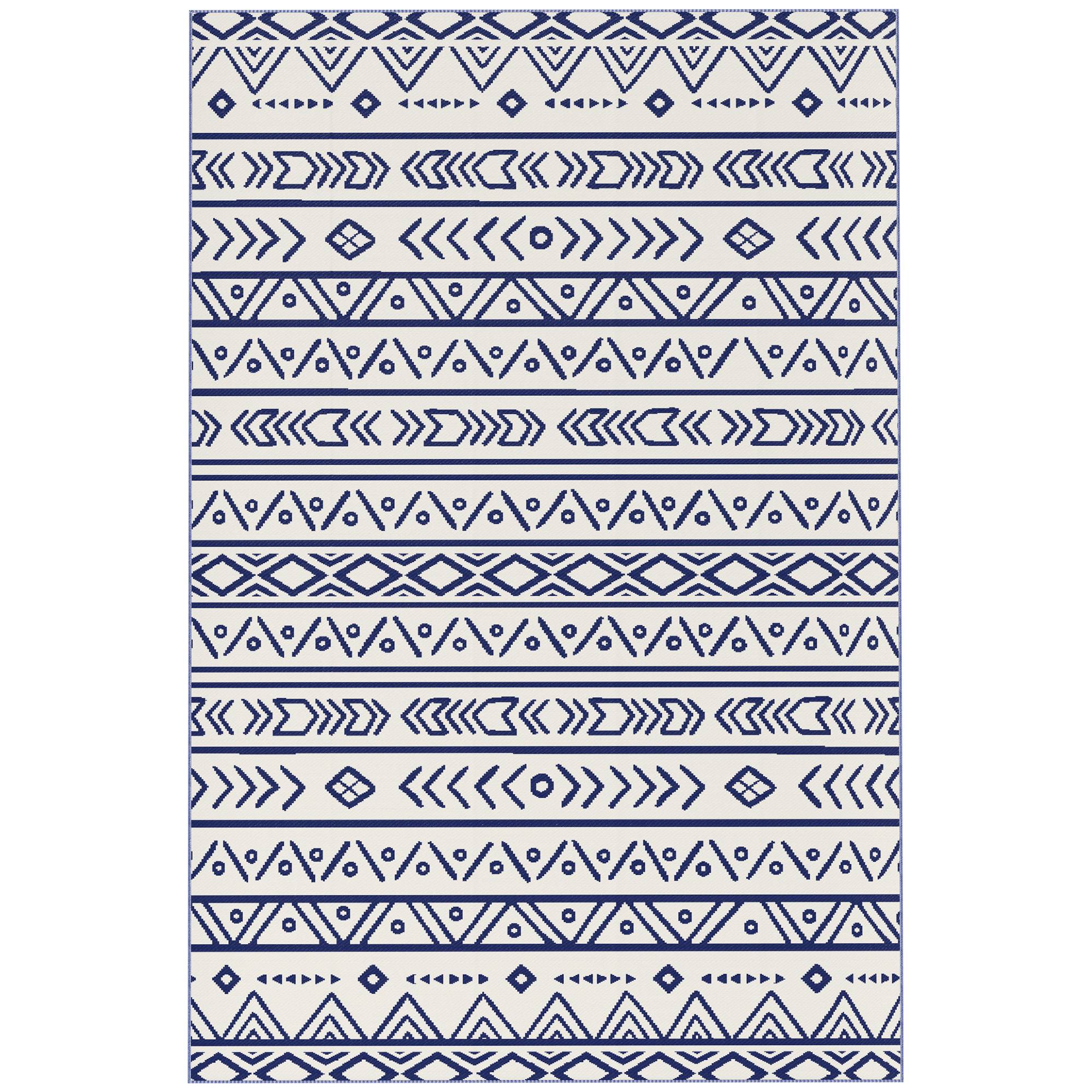 Tapis extérieur réversible Polypropylène Pique-nique plage Motif géométrique 182x274cm Bleu - ComfortXL Outdoor Living - Image 2