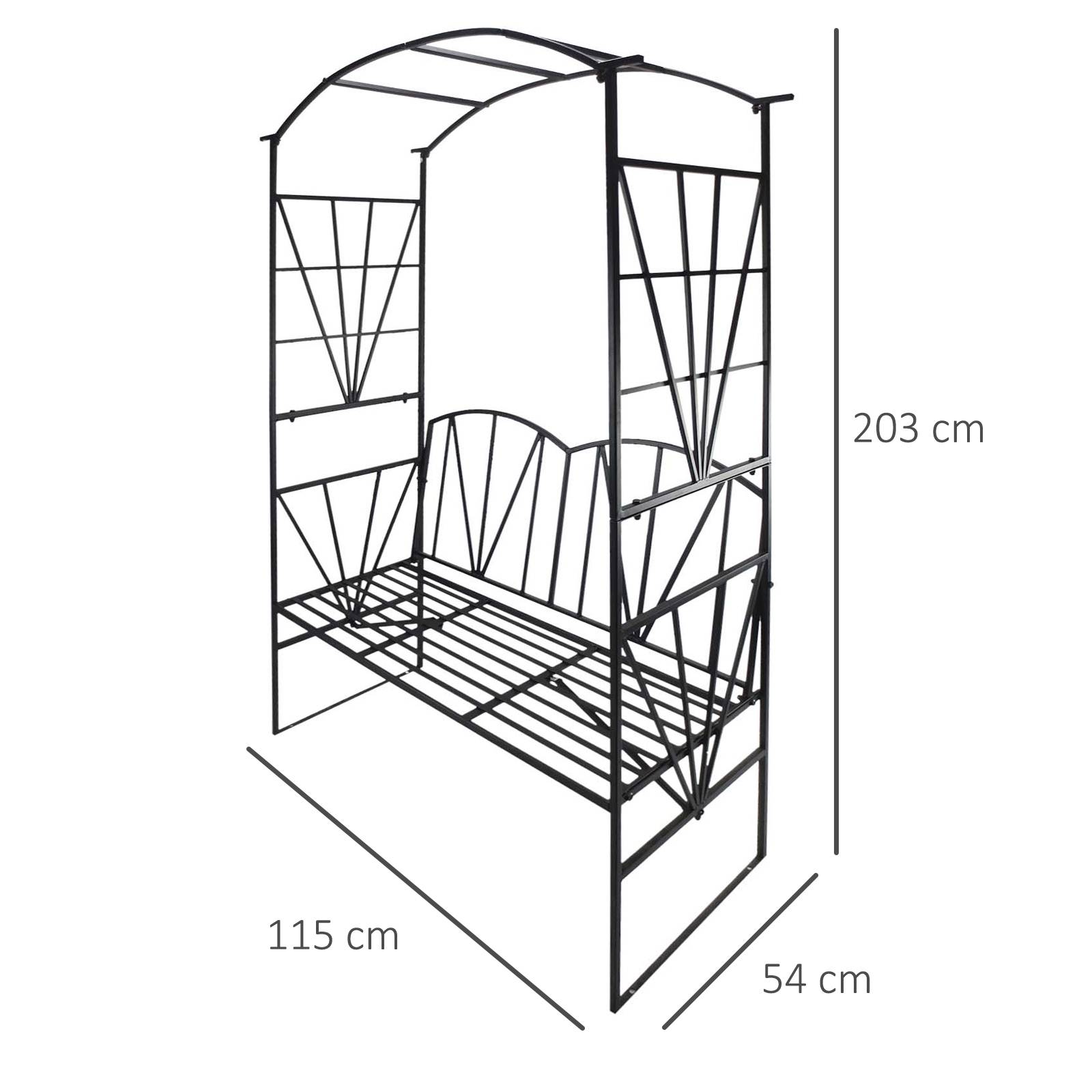 Outsunny - Arche de jardin avec banc 2 places dim. 115L x 54l x 203H cm métal thermolaqué noir - Outsunny - Imagen 3