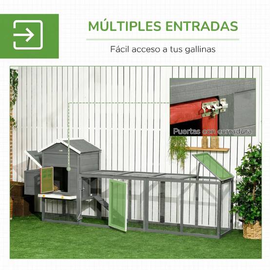 Grand poulailler bois extérieur 3 à 6 poules toit bitumé 300x66x116cm gris - ComfortXL Outdoor Living - Image 7