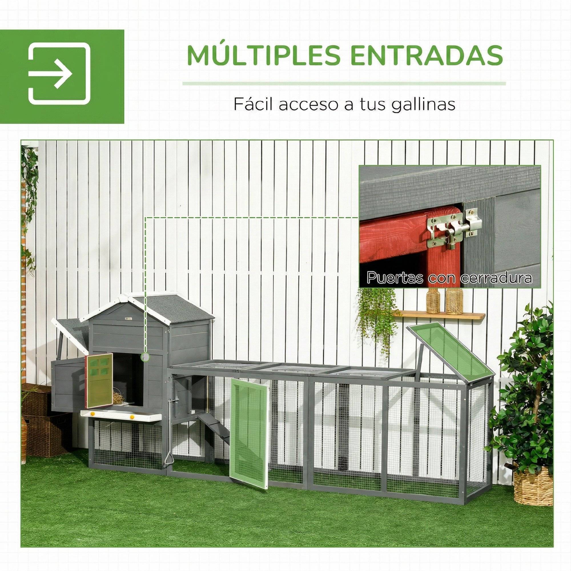 Grand poulailler bois extérieur 3 à 6 poules toit bitumé 300x66x116cm gris - ComfortXL Outdoor Living - Image 7