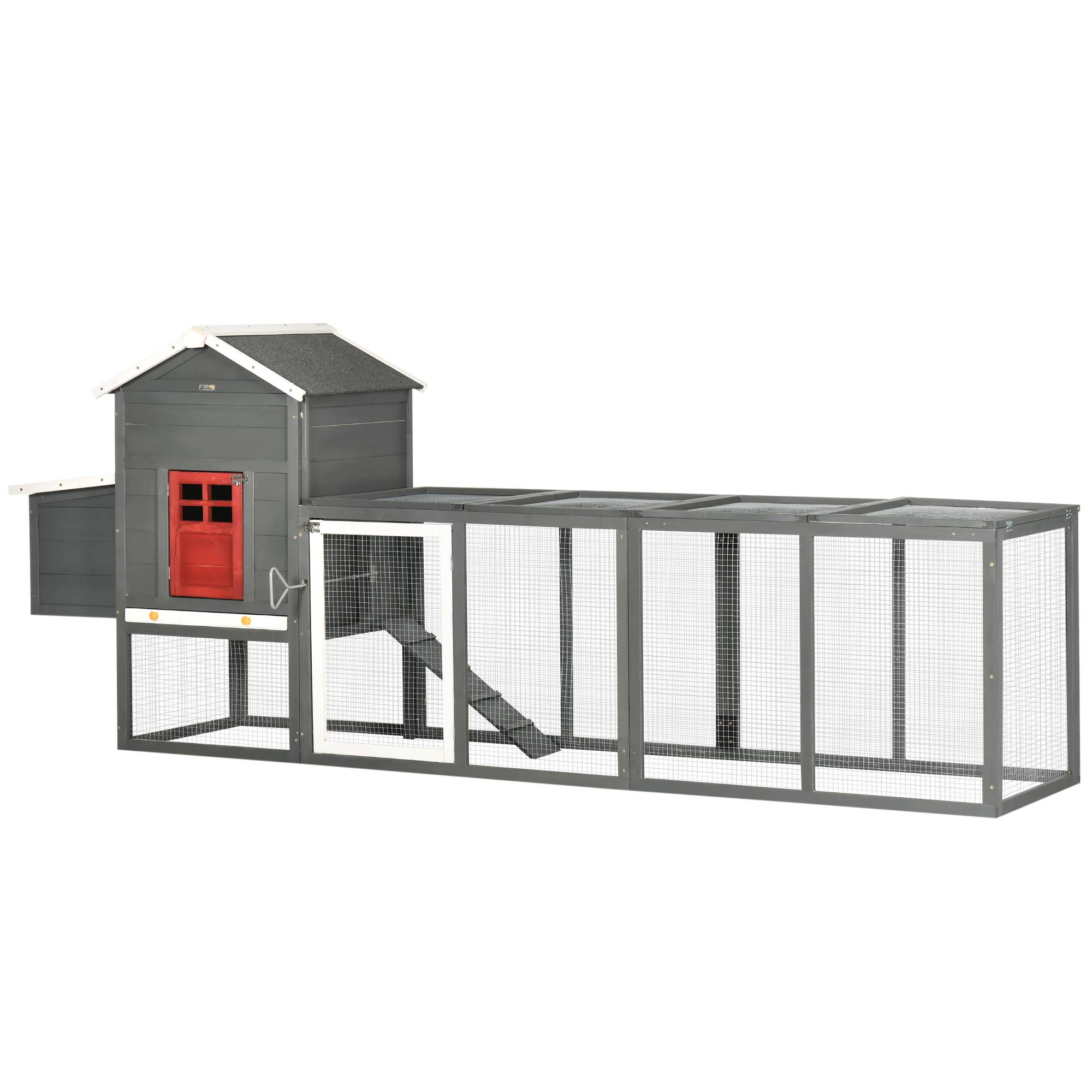 Grand poulailler bois extérieur 3 à 6 poules toit bitumé 300x66x116cm gris - ComfortXL Outdoor Living - Image 2
