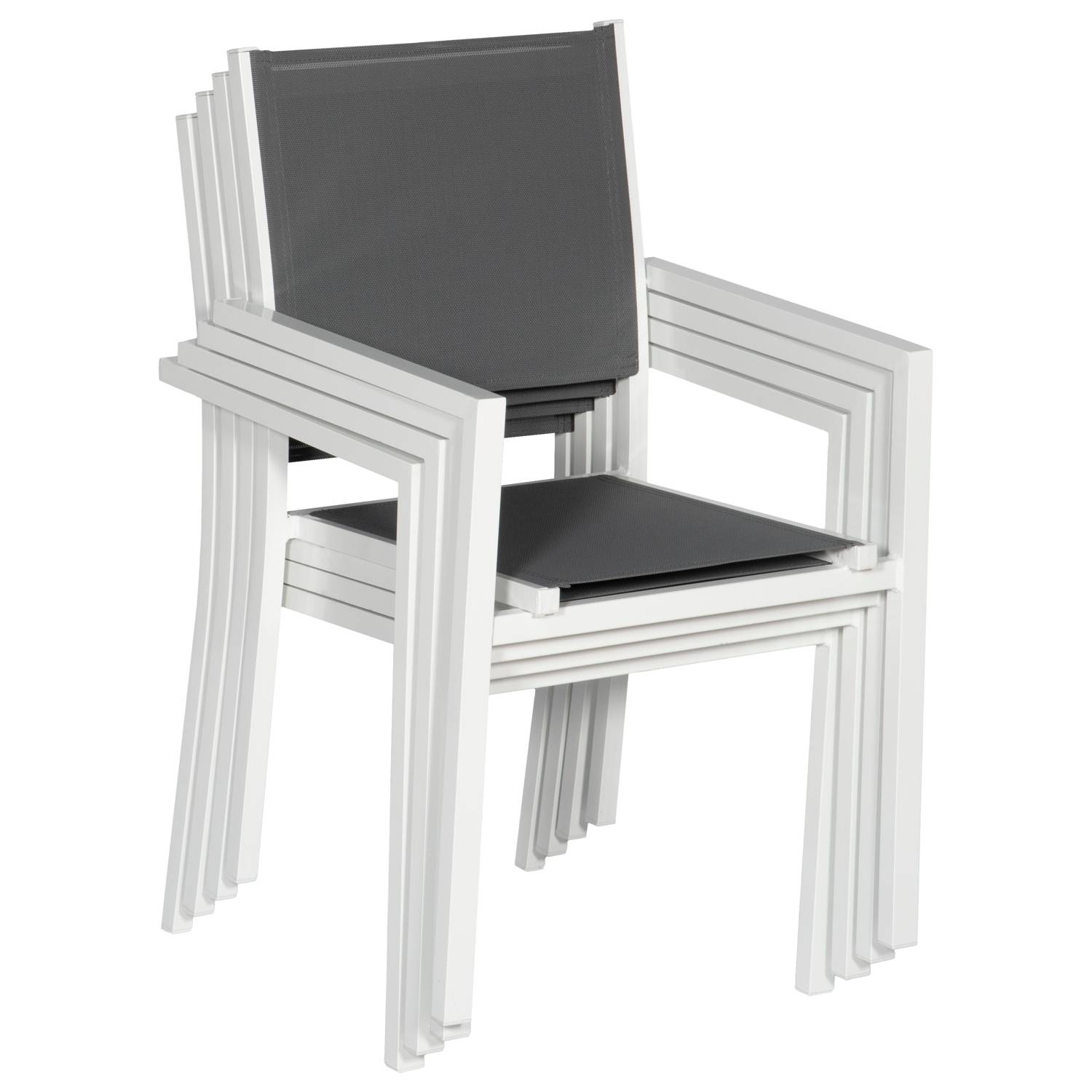 Happy Garden - Lot de 8 chaises en aluminium blanc - textilène gris - HAPPY GARDEN - Imagen 5