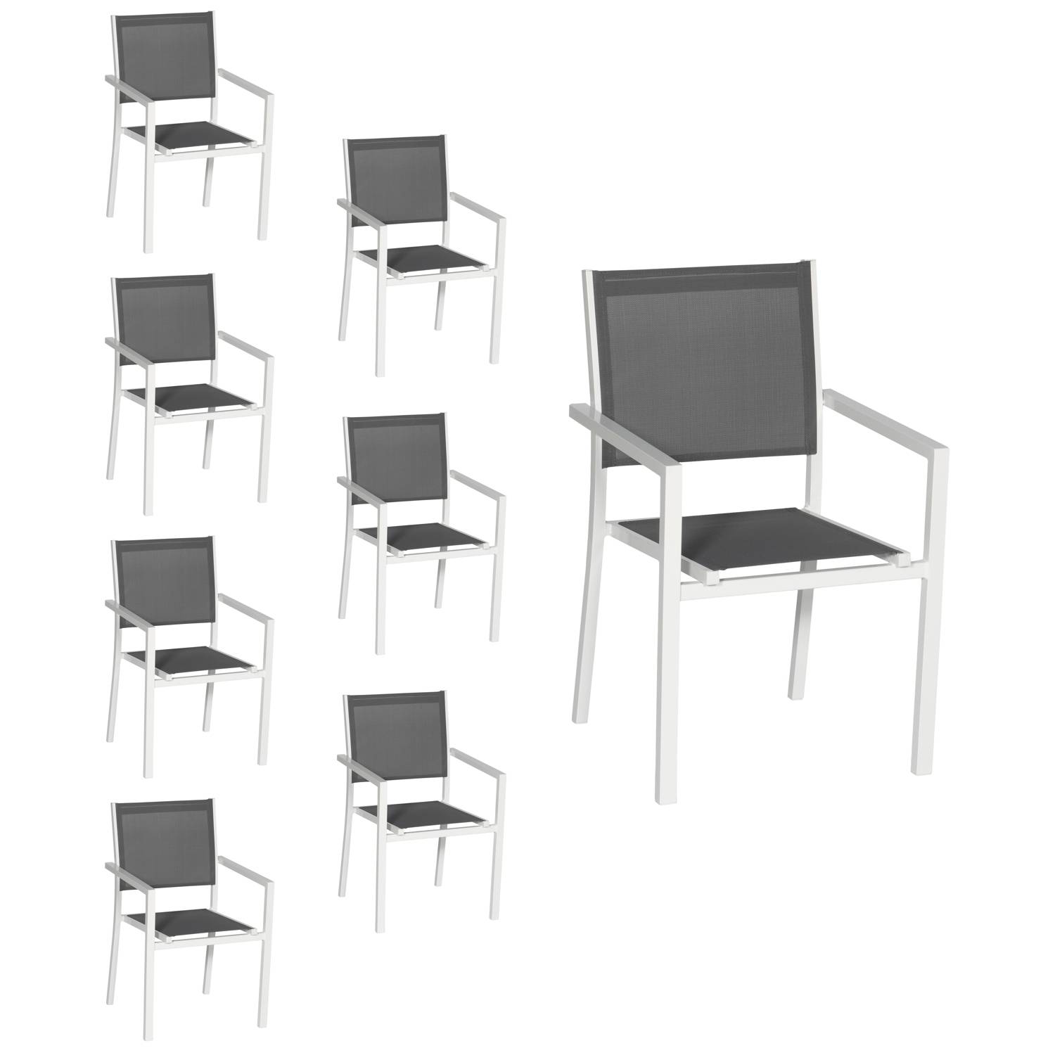 Happy Garden - Lot de 8 chaises en aluminium blanc - textilène gris - HAPPY GARDEN - Imagen 1