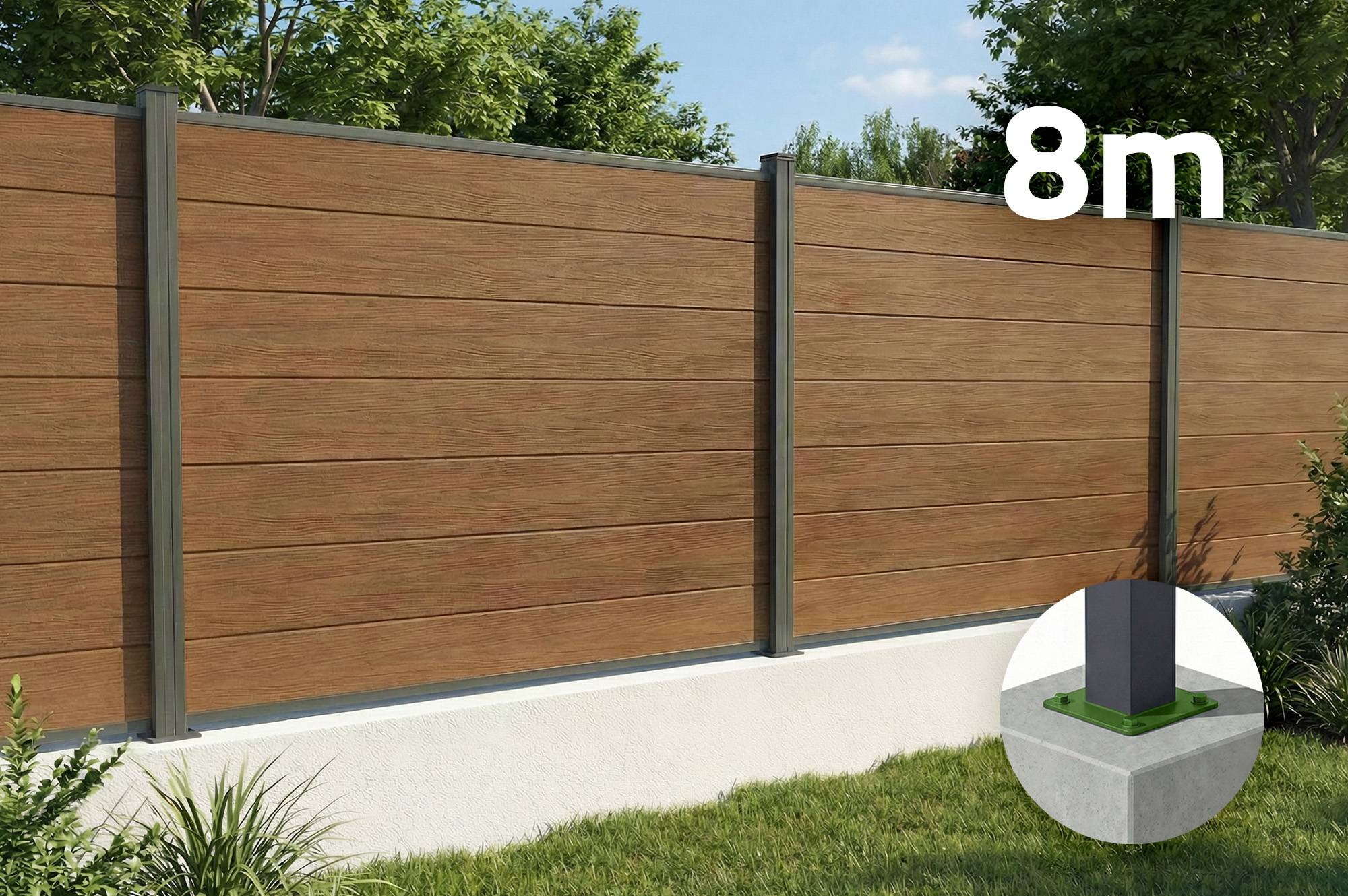 Casanoov Clôture composite Stockhorn 8 m H.150   cm sur plaque finition teck - Image 1