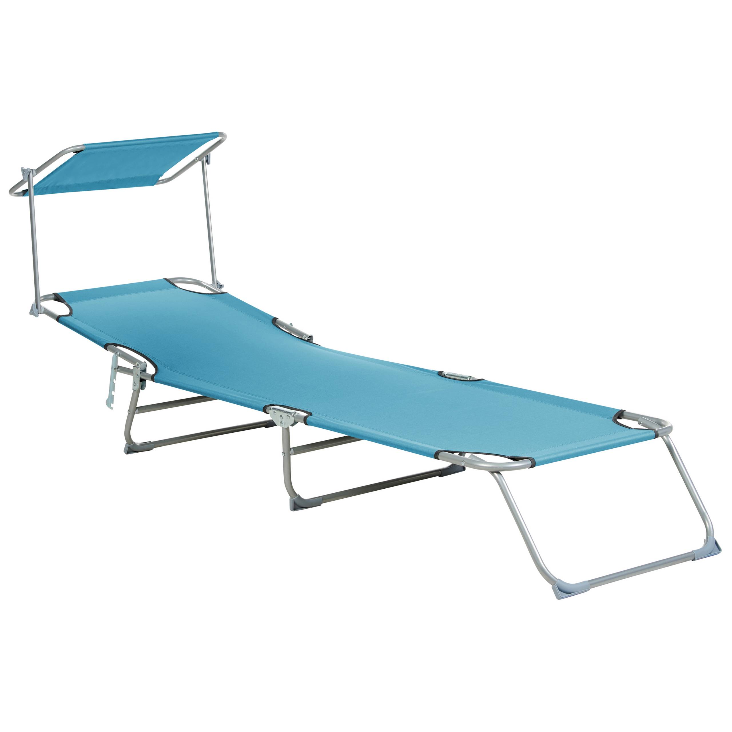 Beliani - Transat de Jardin Bain de Soleil Pliant en Tissu Polyester Bleu Turquoise et Acier avec Pare Soleil Pratique Idéal pour Terrasse ou Balcon Beliani - Imagen 5