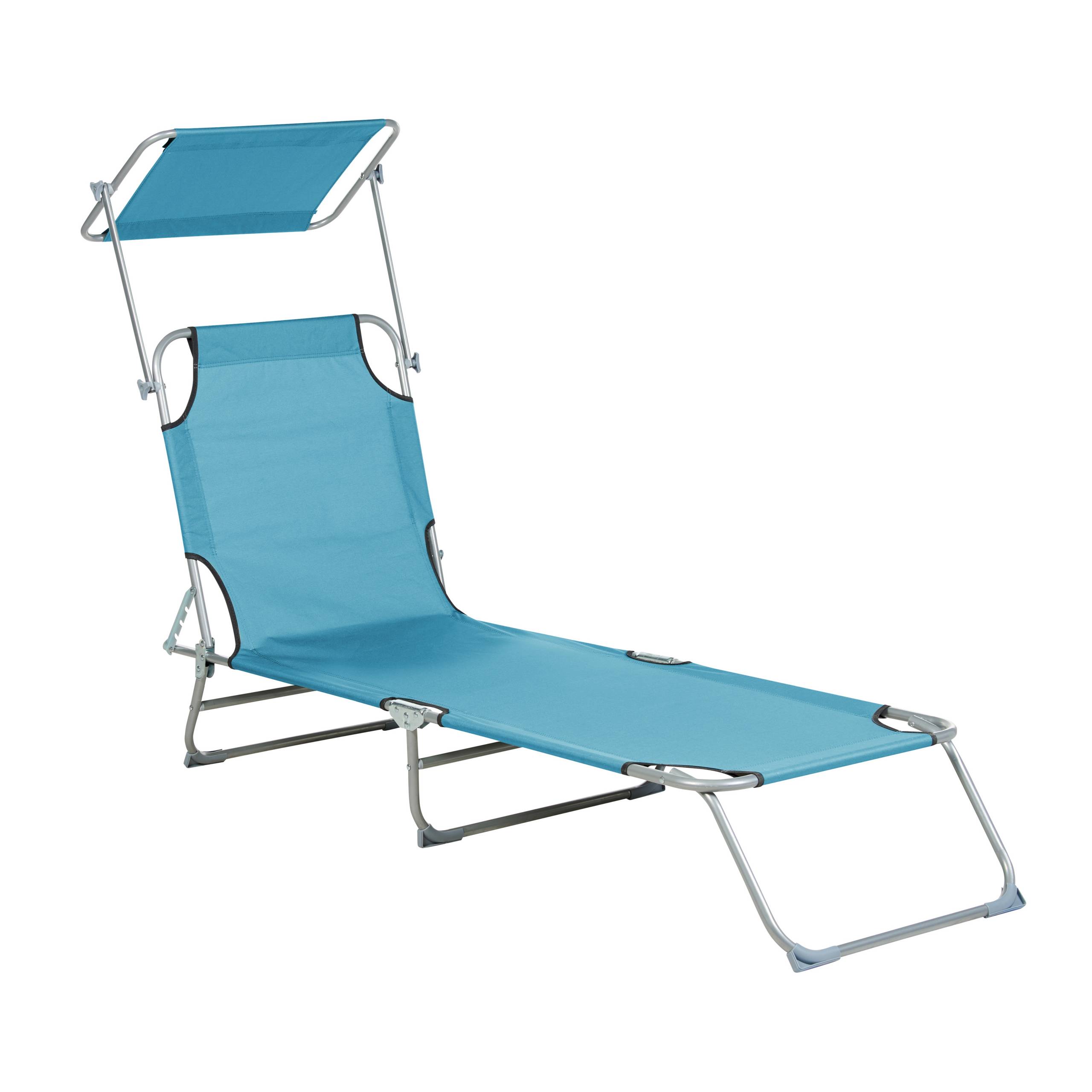 Beliani - Transat de Jardin Bain de Soleil Pliant en Tissu Polyester Bleu Turquoise et Acier avec Pare Soleil Pratique Idéal pour Terrasse ou Balcon Beliani - Imagen 4