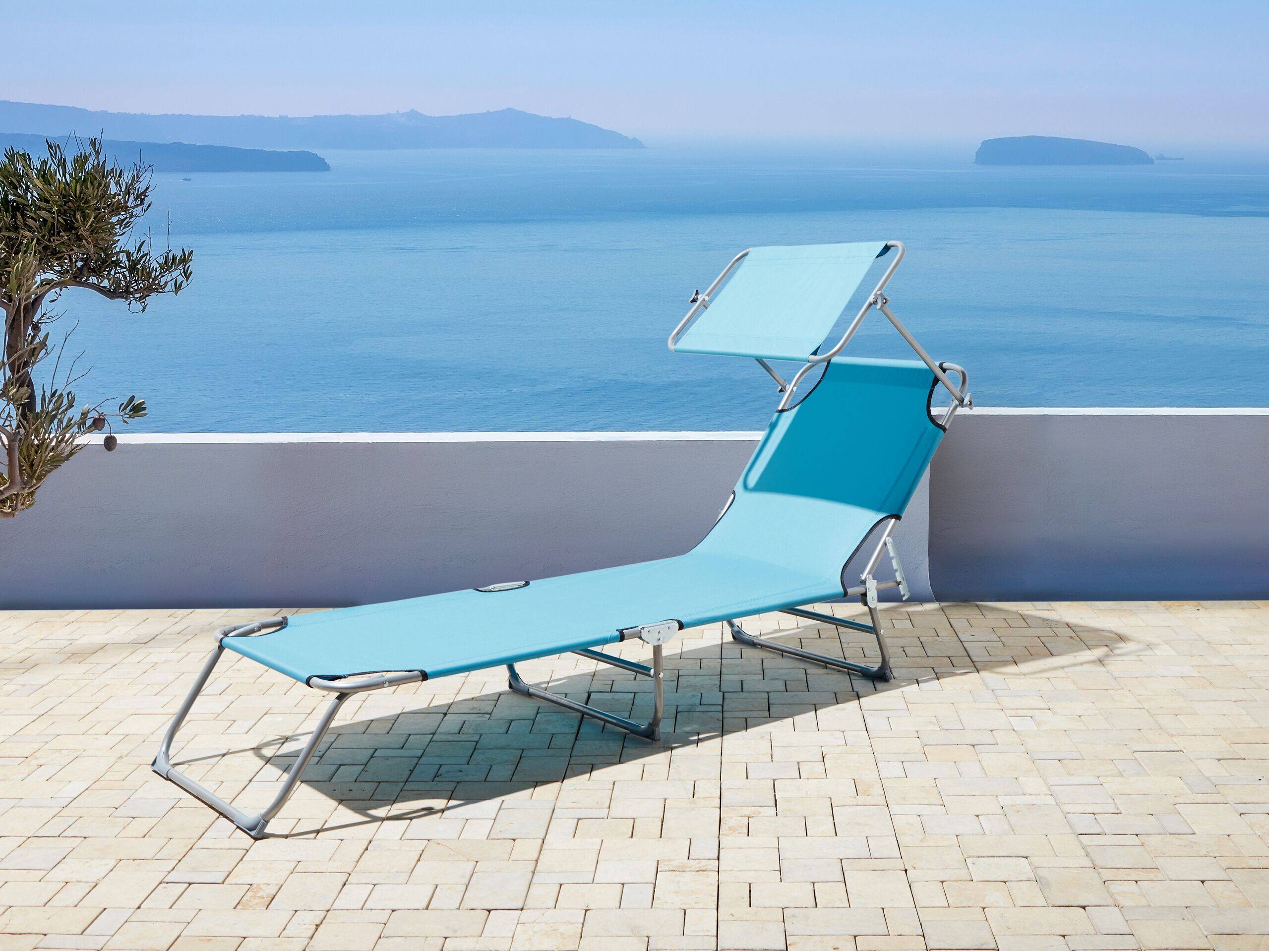 Beliani - Transat de Jardin Bain de Soleil Pliant en Tissu Polyester Bleu Turquoise et Acier avec Pare Soleil Pratique Idéal pour Terrasse ou Balcon Beliani - Imagen 2