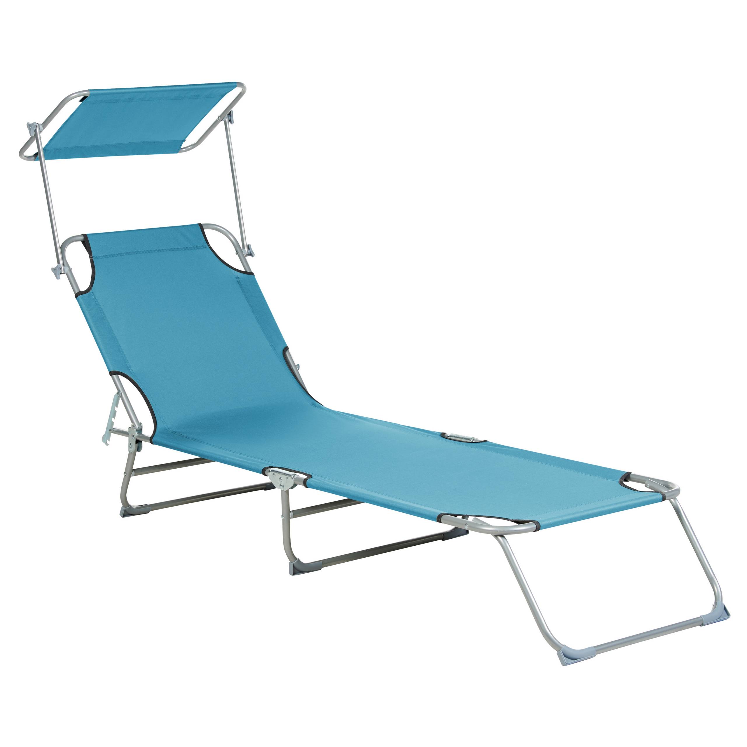 Beliani - Transat de Jardin Bain de Soleil Pliant en Tissu Polyester Bleu Turquoise et Acier avec Pare Soleil Pratique Idéal pour Terrasse ou Balcon Beliani - Imagen 1