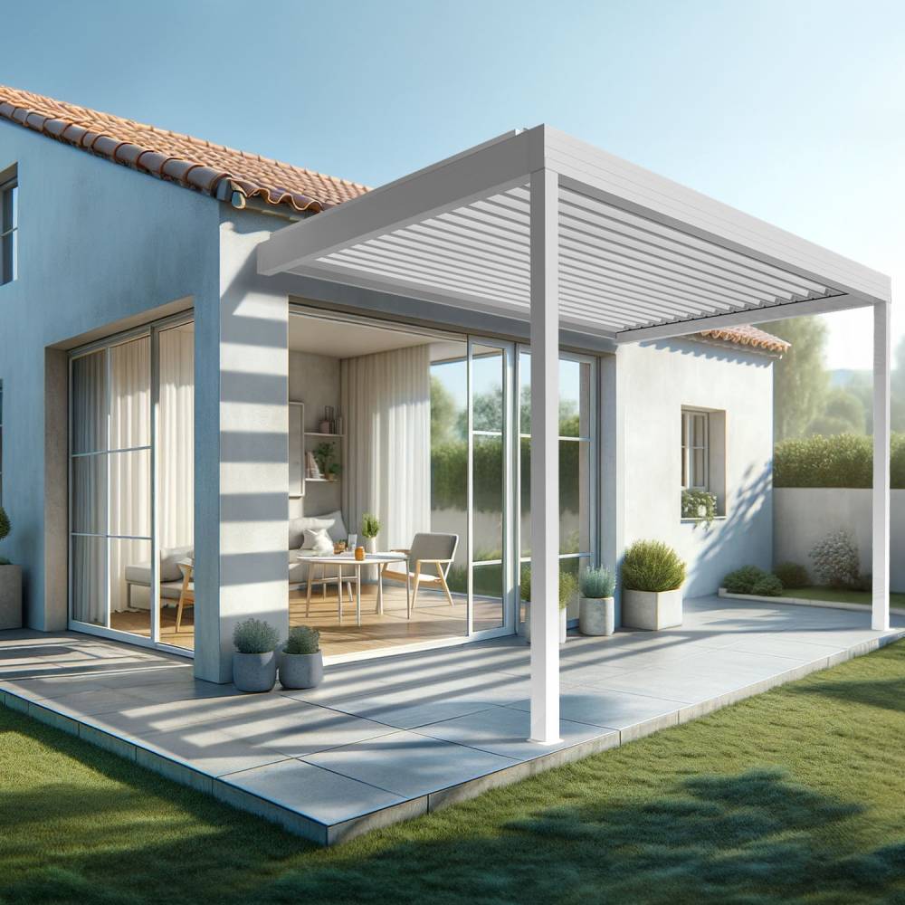 Pergola bioclimatique HELY 4,50x3,937m Vérin à télécommande (Blanc) - Alia Productions - Imagen 2