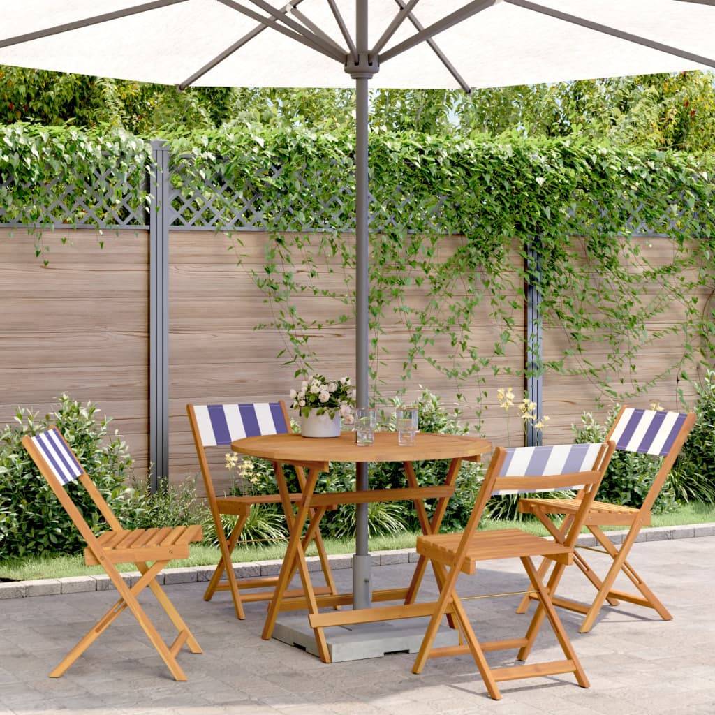 Maison Chic - 5 pcs Salon de jardin - Ensemble à manger de jardin bleu blanc tissu bois massif P295 - Image 2