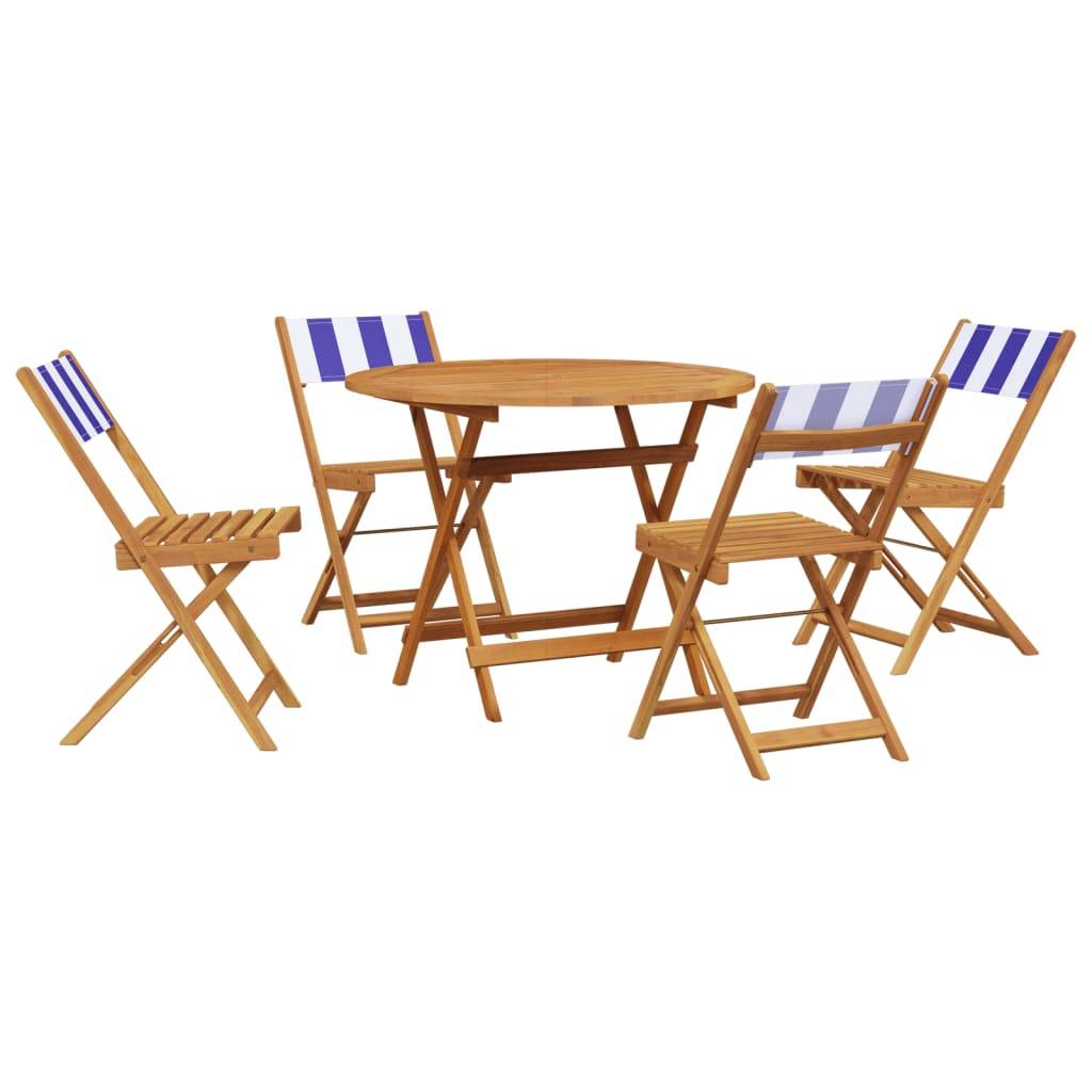 Maison Chic - 5 pcs Salon de jardin - Ensemble à manger de jardin bleu blanc tissu bois massif P295 - Image 1