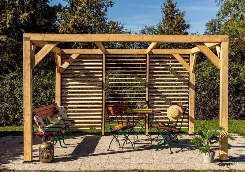Habrita - Auvent VENETO bois + ventelles mur - 10,57 m2 - dimensions 3,39 m x 3,12 m Habrita - Image 4