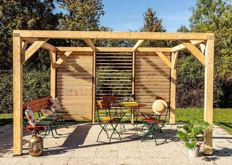 Habrita - Auvent VENETO bois + ventelles mur - 10,57 m2 - dimensions 3,39 m x 3,12 m Habrita - Image 1