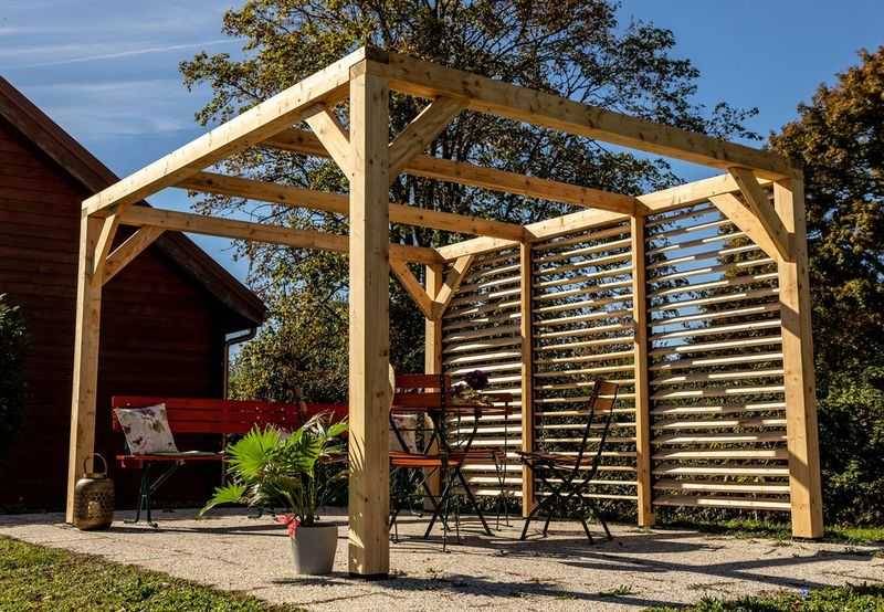 Habrita - Auvent VENETO bois + ventelles mur - 10,57 m2 - dimensions 3,39 m x 3,12 m Habrita - Image 5