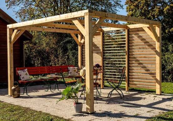 Habrita - Auvent VENETO bois + ventelles mur - 10,57 m2 - dimensions 3,39 m x 3,12 m Habrita - Image 2