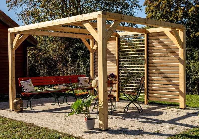 Habrita - Auvent VENETO bois + ventelles mur - 10,57 m2 - dimensions 3,39 m x 3,12 m Habrita - Image 2