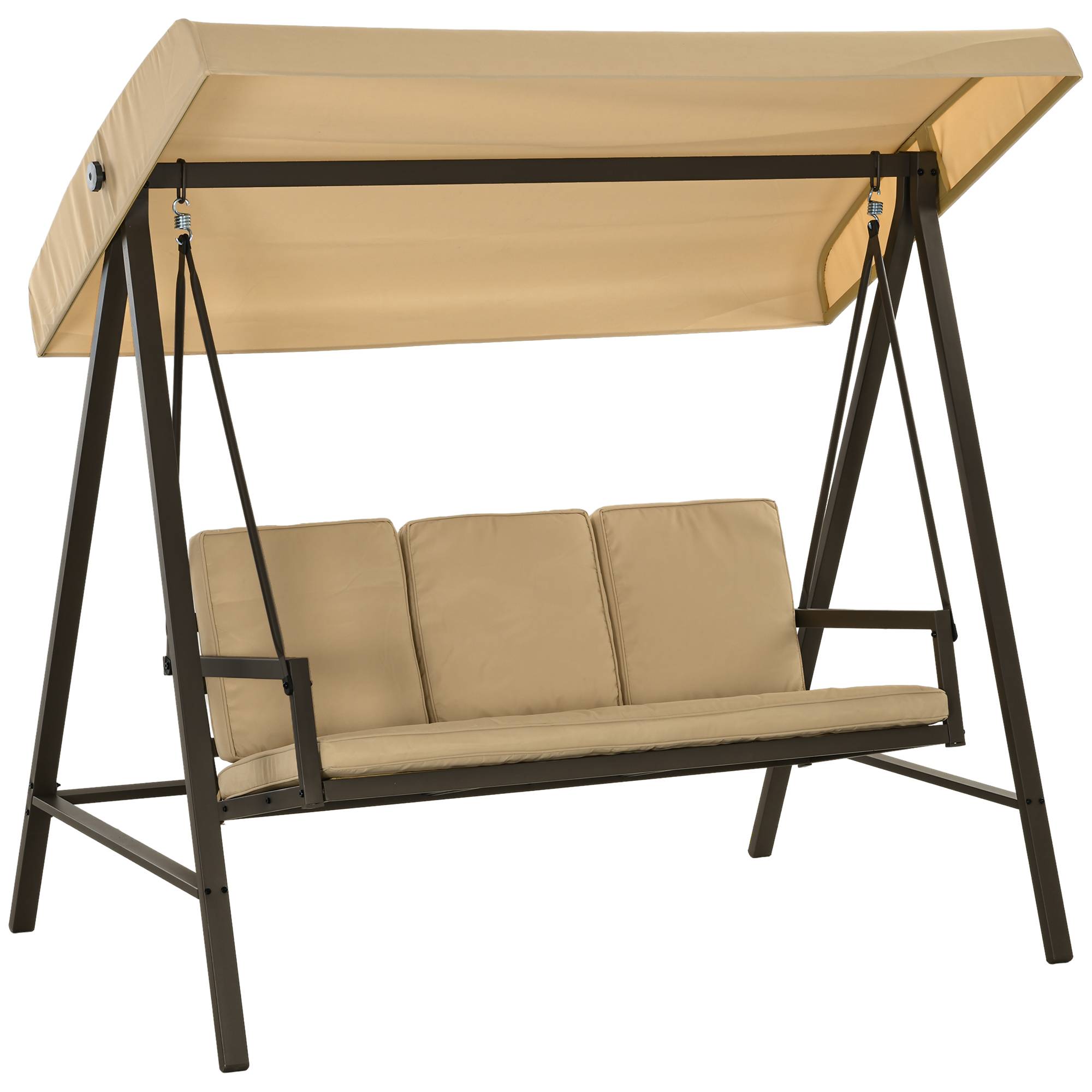 Balancelle de jardin 3 places acier extérieur toit réglable maille 200x125cm beige - ComfortXL Outdoor Living - Image 1