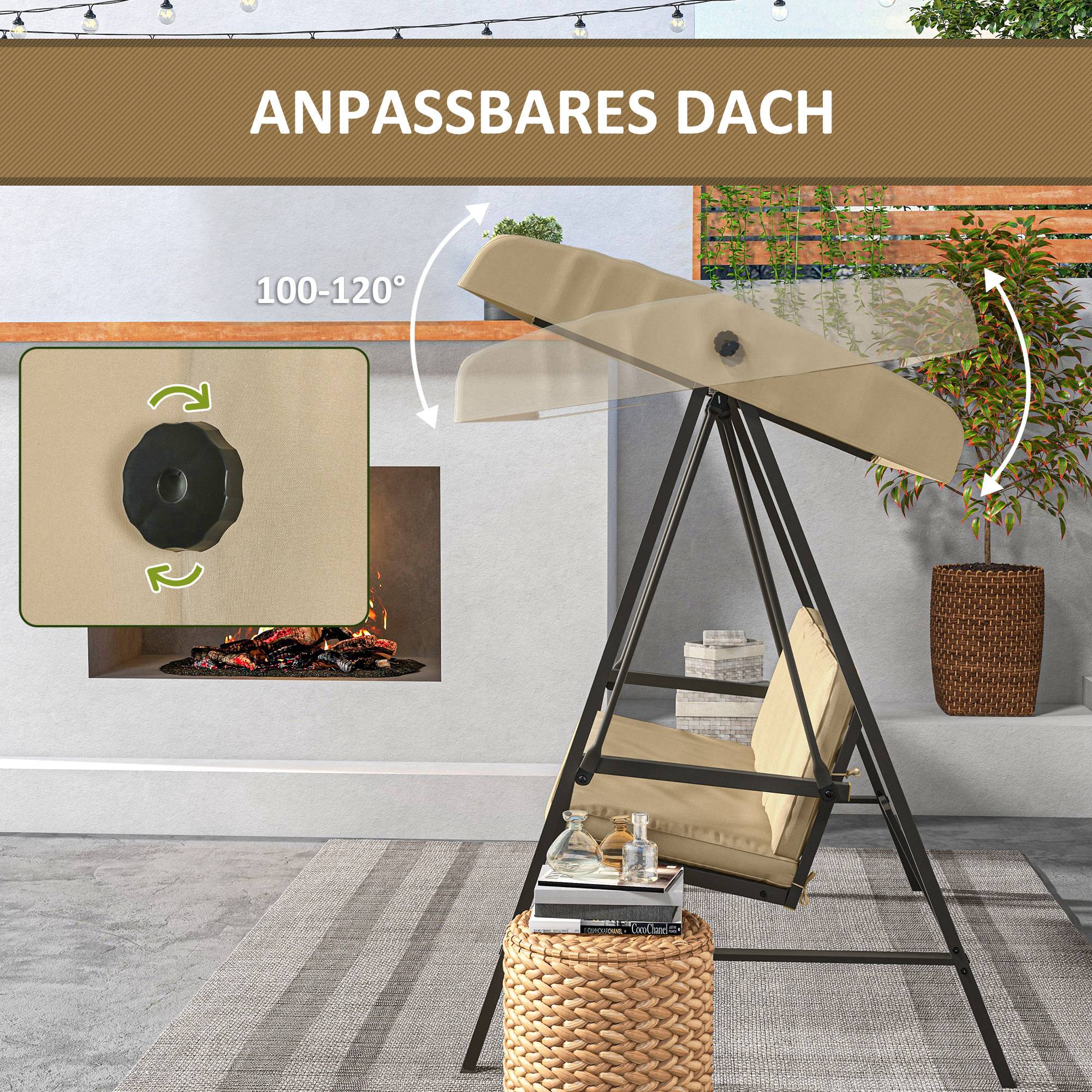 Balancelle de jardin 3 places acier extérieur toit réglable maille 200x125cm beige - ComfortXL Outdoor Living - Image 8