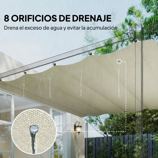 Toile de Rechange Rétractable Polyester pour Tonnelle 2,85x2m Anti-UV 286x245 cm Crème - ComfortXL Outdoor Living - Image 8