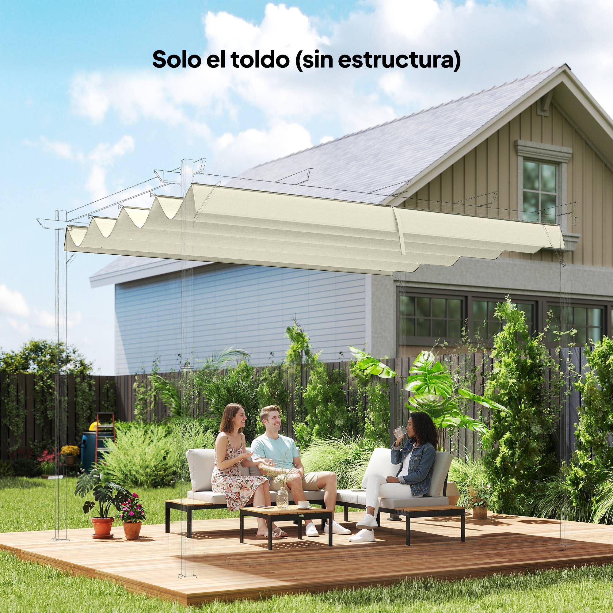 Toile de Rechange Rétractable Polyester pour Tonnelle 2,85x2m Anti-UV 286x245 cm Crème - ComfortXL Outdoor Living - Image 3