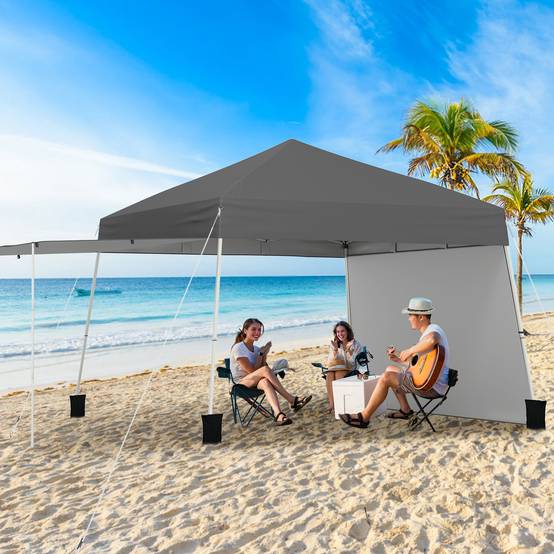 Costway - Tonnelle de Jardin Pop-up 430 x 280 CM, Tente Réception Portable Pliable avec Parois Latérales Convertibles en Auvent, pour Fête Camping, Gris - Image 2